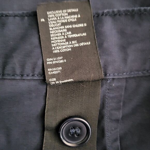 COS Pleated Barrel Leg Pants Womens 12 Navy Blue Cotton Baggy Loose Relaxed - Picture 7 of 8